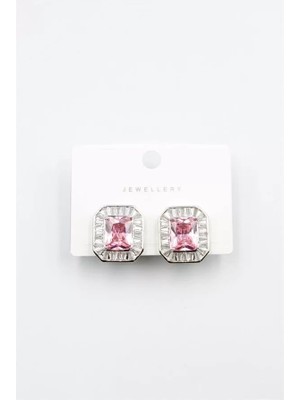 Die Grup Kare Taşlı Küpe - Pembe