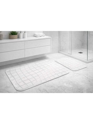 PremiumPort Ripple Kaydırmaz Banyo Paspası Çiftli Set, Yumuşak ve Güvenli Kullanım