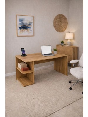 258 MoLife Arya Çalışma Masası, Kitaplıklı Bilgisayar Masası, Ofis Masası - Çam