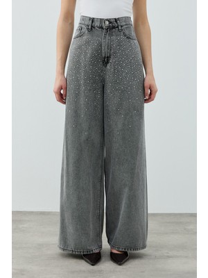 Merwishop Merwish Taşlı Very Shiny Denim Pantolon 1770 Füme