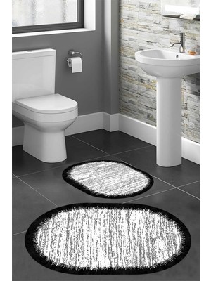 PremiumPort Modern Dijital Baskı Banyo Halısı Çiftli Set 100X60+60X50 cm
