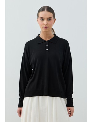 Merwishop Merwish Polo Yaka Basic Triko Kazak 1790 Siyah