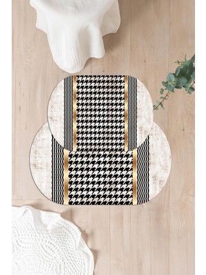 PremiumPort Dijital Yıkanabilir Kaymaz Taban Sade Modern Oval Banyo Paspası Klozet Takımı