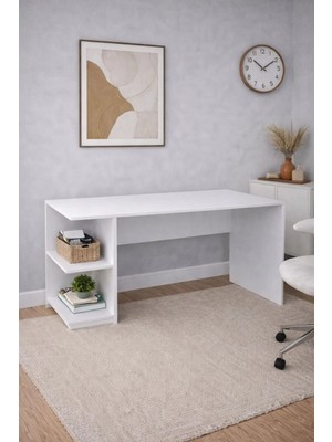258 MoLife Arya Çalışma Masası, Kitaplıklı Bilgisayar Masası, Ofis Masası - Beyaz