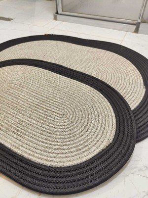 PremiumPort Klasik Hasır Jüt Banyo ve Mutfak Paspas Takımı, 2 Adet, 50X80 ve 40X60 Ölçü