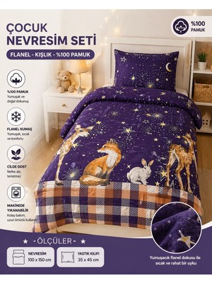 Home Çocuk Nevresim Seti 100X150 cm | %100 Pamuk Flanel Kışlık | Yumuşak Sıcak Dokulu Junior Set