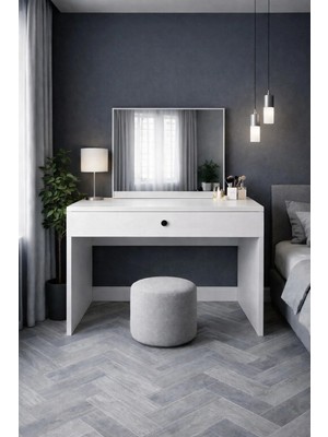 258 MoLife Oliva Makyaj Masası, Aynalı Çekmeceli Makyaj Masası - Beyaz