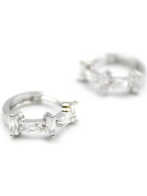 Die Grup Taşlı Halka Küpe - Gümüş