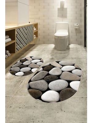 PremiumPort 3D Dijital Baskılı Kaymaz Taban Yıkanabilir Oval Banyo Klozet Takımı