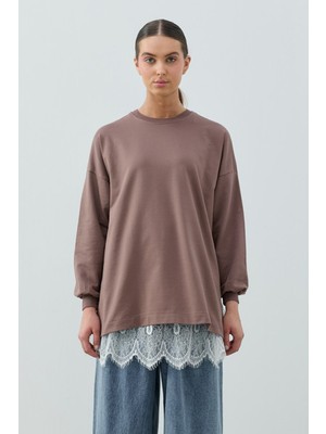 Merwishop Merwish Dantel Detay Etek Içlikli Loly Sweat 1793 Kahverengi