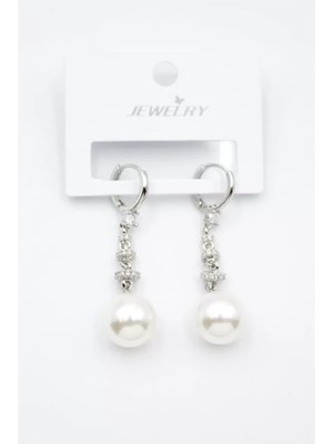 Die Grup Taşlı Inci Küpe - Gümüş