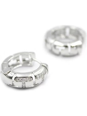 Die Grup Taşlı Halka Küpe - Gümüş