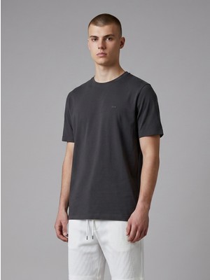 Erkek Coonless Rayon Kumaş Sıfır Yaka Siyah Tshirt