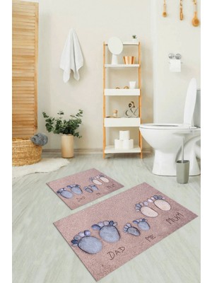 PremiumPort 3D Dijital Baskılı Ikili Banyo ve Klozet Takımı, Kaymaz Taban, Yıkanabilir