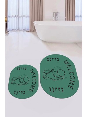 PremiumPort Modern Yıkanabilir Oval Banyo Halısı ve Klozet Takımı Seti