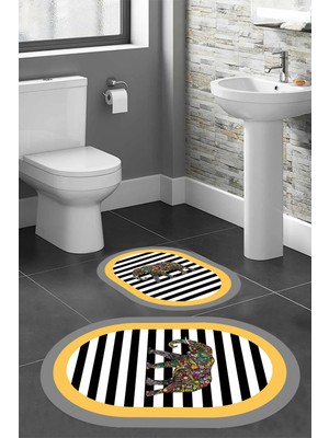 PremiumPort Modern Dijital Baskı Banyo Halısı Takımı 100X60+60X50 cm