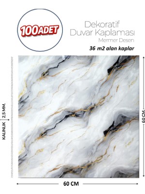 Brano 60X60 cm Kendinden Yapışkanlı Duvar,banyo,tezgah Arası Gri-Siyah MERMER-100 Adet