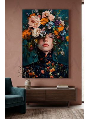 Artease Renkli Çiçek Kadın Dekoratif Kanvas Tablo