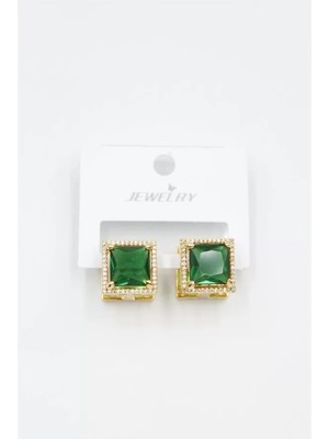 Die Grup Kare Taşlı Küpe - Yeşil