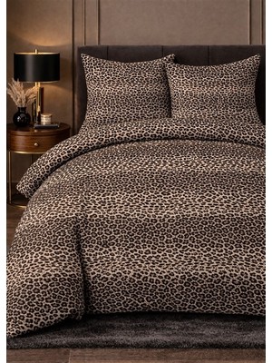 More Home Çift Kişilik Yorgan Kılıfı + Yastık Kılıfı (Çarşafsız) Leopar Bej