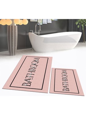 PremiumPort Yıkanabilir Dijital Baskılı Kaymaz Taban Ikili Banyo Paspas Takımı