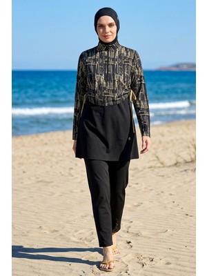 Haliç Mayo Spor Likra Tam Kapalı Tesettür Mayo 6488 SIYAH01