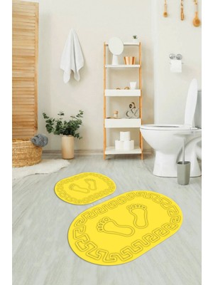 PremiumPort Yıkanabilir Ayak Desenli Dijital Baskılı Oval Banyo ve Klozet Takımı