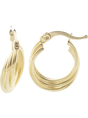 İryum Parlak Üçlü Sarmal 14 Ayar Halka Altın Küpe-Küçük