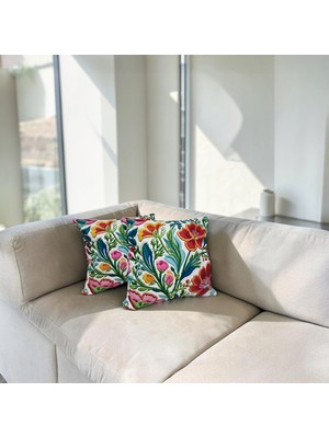 Özdağ Home Concept Canlı Renkli Çiçek Desenli Dekoratif Kırlent Kılıfı 2’li Set (45X45 Cm) – Modern & Şık Tasarım