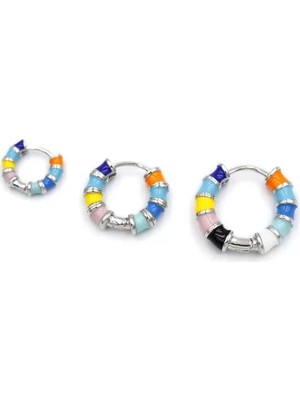 Die Grup 3'lü Renkli Halka Küpe - Gümüş