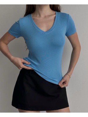 Betnur Kadın V Yaka Rahat Esnek Modal Kumaş Bluz Bady