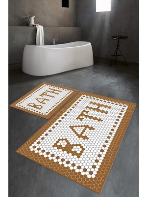 PremiumPort Dijital Baskılı Kaymaz Yıkanabilir Çiftli Banyo Seti