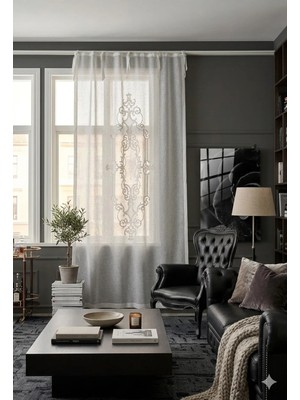 Keten Görünümlü Süzene Nakışlı Panel Perde 9138-03-392