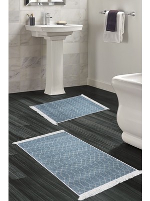 PremiumPort Dijital 2'li Banyo Takımı, Keçe Kaymaz Taban, Saçaklı, Iskandinav Tarz