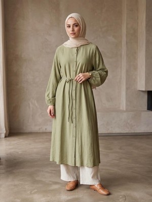 Miostil Hakim Yaka Uzun Tunik-Yağ Yeşili