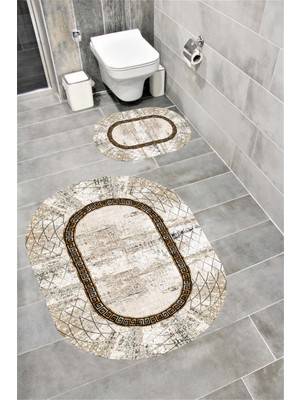 PremiumPort Suya Dayanıklı, Kaymaz Tabanlı, Dijital Baskılı Banyo Paspas Takımı