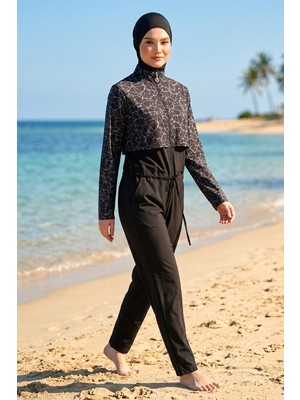 Haliç Mayo Tulum Spor Likra Tam Kapalı Tesettür Yüzücü Mayo 6266 Siyah