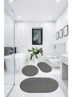 PremiumPort Yumuşak Peluş Banyo Halısı Takımı, Oval ve Yuvarlak Modeller, 50X60 ve 60X100