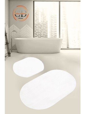PremiumPort Yumuşak ve Konforlu Oval Peluş Banyo Halısı Seti 100X60 ve 60X50 cm