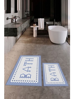 PremiumPort Dijital Baskılı Mozaik Desenli Ikili Banyo Paspası ve Klozet Takımı