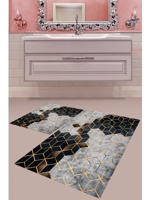 PremiumPort Yıkanabilir Dijital Baskı Modern Banyo Paspası, Kaymaz Taban