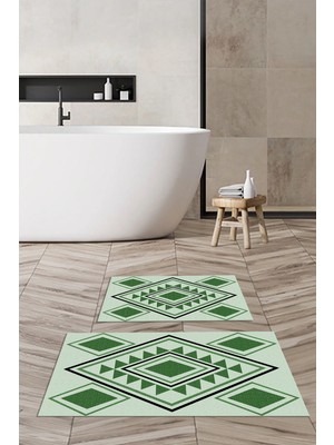PremiumPort Dijital Baskılı Kaymaz Taban Yıkanabilir Banyo Paspası 2'li Set