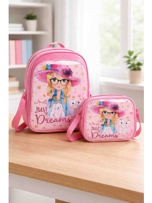 BBS Just My Dreams Kız Çocuk Pembe Okul Çantası ve Beslenme Çantası Seti - 2'li Takım