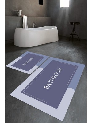 PremiumPort Dijital Baskılı Kaymaz Yıkanabilir Ikili Banyo Klozet Takımı