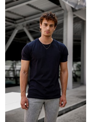 Erkek Bisiklet Yaka Oversize T-Shirt Kısa Kollu Pamuklu Likralı