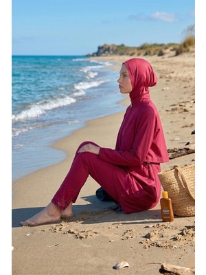 Haliç Mayo Önü Kapaklı Tam Kapalı Tesettür Mayo 6201 Mürdüm