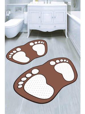 PremiumPort Dijital Baskılı Ayak Izi Desenli Banyo Paspas Takımı, Şık ve Fonksiyonel