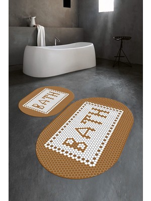 PremiumPort Dijital Baskılı Kaymaz Yıkanabilir Oval Banyo ve Klozet Takımı