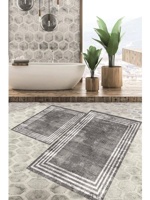 PremiumPort Yıkanabilir, Kaymaz Tabanlı, Şık ve Pratik 2'li Banyo Paspas Seti