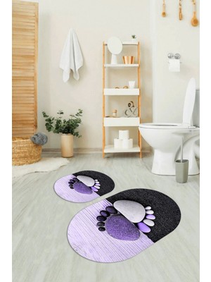 PremiumPort 3D Dijital Baskılı Kaymaz Taban Yıkanabilir Oval Banyo Takımı